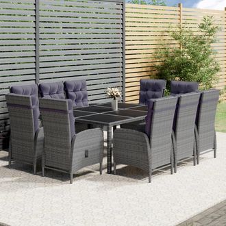 vidaXL Set De Comedor De Jard&iacute;n 11 Pzas Rat&aacute;n Sint&eacute;tico Gris Vidaxl