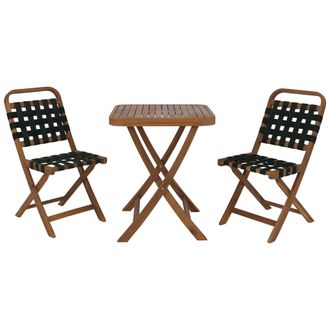 Hhg Conjunto De Jard&iacute;n Hhg-719, Conjunto De Sillas Y Mesa Para Balc&oacute;n, 2 Sillas, Mesa, Mimbre Trenzado, Madera De Acacia Plegable, Natural, Verde