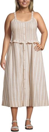 Lands End Linen Blend Pintuck Tank Midi Dress in Champagne/white Double Stripe at Nordstrom, Size 3X