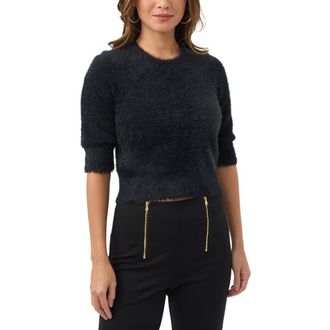 Trina Turk Maliah Fuzzy Elbow Sleeve Sweater in Black at Nordstrom, Size X-Large