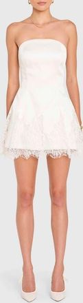 Amanda Uprichard Romilly Lace Hem Strapless Romper in White at Nordstrom, Size X-Large
