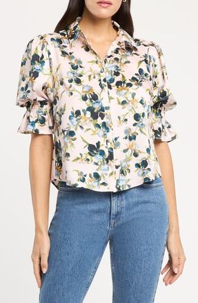 Cinq &agrave; Sept Trailing Iris Fiona Floral Button-Up Top in Rosy Cloud Multi at Nordstrom, Size Xx-Small