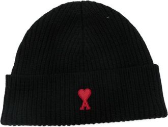 Ami Black Embroidered Logo Beanie Cap