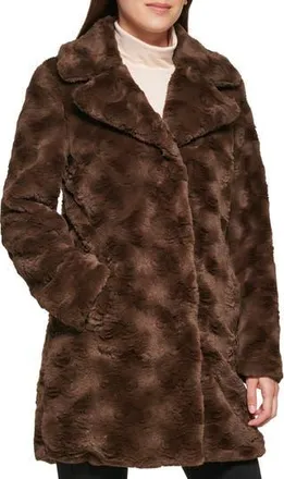 Kenneth Cole Notch Collar Faux Fur Coat in Chocolate at Nordstrom Rack, Size Medium