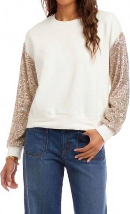 Karen Kane Sequin Sleeve Top In Cream