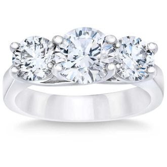 Pompeii3 3 1/4Ct TW Round Diamond Three Stone Engagement Ring 14k White Gold Lab Grown
