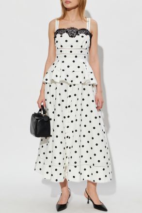 Self Portrait Spaghetti Strap Dress With Peplum, Womens, White