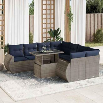 vidaXL Set Sof&aacute;s Jard&iacute;n Y Cojines 9 Pzas Rat&aacute;n Sint&eacute;tico Acacia Gris Vidaxl