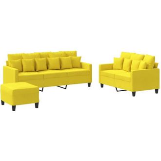vidaXL Vidaxl - Juego De Sof&aacute;s Con Cojines 3 Piezas Tela Amarillo Claro