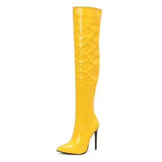 Generic Womens Side Zipper Over The Knee Boots Thigh High Stretch Slim Stretch Pull On Stiletto Dress Pumps Nightclub Dance Shoe (7.5,Yellow)