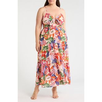 Sugarlips Hatley Floral Tie Knot Midi Dress in Blue-Pink-Cream at Nordstrom, Size 1 X
