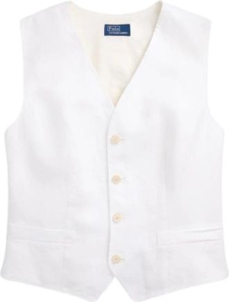 Polo Ralph Lauren Mouwteloos Linnen Gilet - Dames - Gillet - Wit - 3XS - Linnen - Kostuums