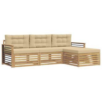 vidaXL Conjunto De Sof&aacute;s De Exterior Con Coj&iacute;n 4 Pcs Y Beige Poli&eacute;ster Vidaxl