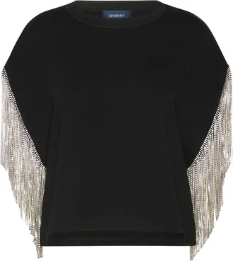 Sportmax BOXY T-SHIRT IN COTTON WITH RHINESTONE FRINGES - Sportmax - Woman