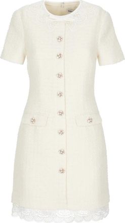 Self Portrait Boucl&eacute; kanten mini jurk - Dames - Shirt Kleedjes - Wit - M - Wol - Kleedjes