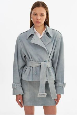 LaMarque Dhana | Suede Trench Jacket in Distressed Blue at Nordstrom, Size X-Small