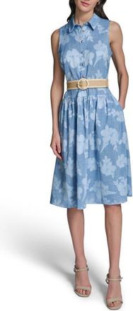 Karl Lagerfeld Flora Sleeveless Denim Midi Dress in Medium Wash at Nordstrom, Size 10