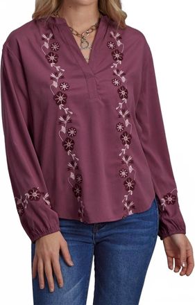 Roper Long Sleeve Embroidered Wine Blouse In Mauve