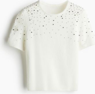 H&M Feinstrickshirt mit Verzierungen - Cremefarben