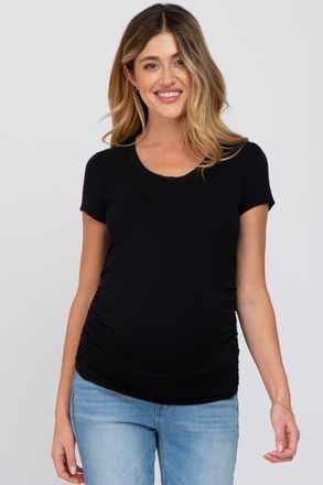 Pinkblush Basic Short Sleeve Maternity Fitted Top in Black at Nordstrom, Size Medium