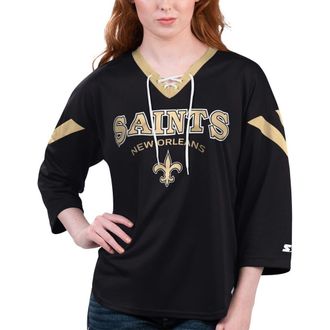 Starter Womens Starter Black New Orleans Saints Rally Lace-Up 3/4 Sleeve T-Shirt at Nordstrom, Size Xx-Large