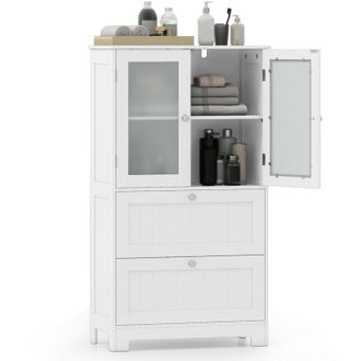 Costway Floor Cabinet Freestanding Bathroom Storage Cabinet-White