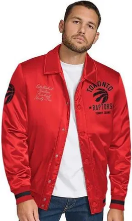 Tommy Jeans Mens Tommy Jeans Red Toronto Raptors Jacob Chain Stitch Applique Full-Snap Varsity Jacket at Nordstrom, Size Medium