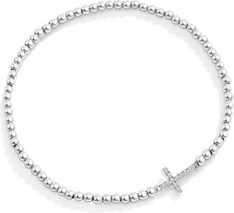 Mint & Lily Gold Beaded Cross Stretch Bracelet in Silver at Nordstrom, Size 7.5