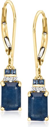 Ross-Simons Sapphire Drop Earrings With Diamonds in 14kt Yellow Gold