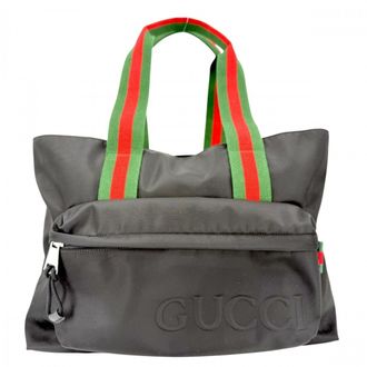 Gucci Black White Nylon Handbag Tote Bag (Pre-Owned)