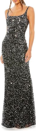 Mac Duggal Sequined Low Back Slip Gown in Black at Nordstrom, Size 10