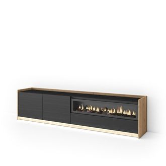 Skraut Home Mueble tv efecto madera negro roble 207x37x50cm chimenea efecto fuego