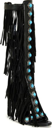Azalea Wang Amadeo Knee High Fringe Sandal in Black at Nordstrom, Size 8.5