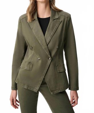 Joseph Ribkoff Featherweave Denim Double-Breasted Blazer In Green