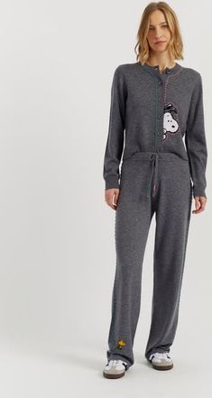 Chinti and Parker Wool-Cashmere Peanuts Stripe Wide Leg Track Pants in Grey at Nordstrom, Size X-Large