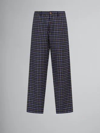 Marni MenS Navy Plaid Wide-Leg Trousers, Size 32