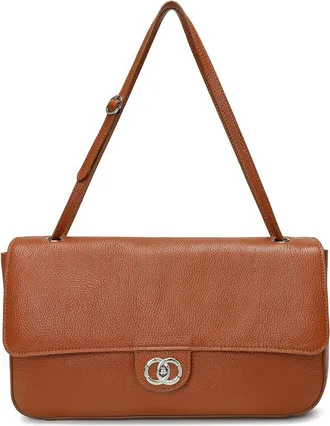 Tiffany & Fred Premium Pebbled Leather Turnlock Shoulder Bag