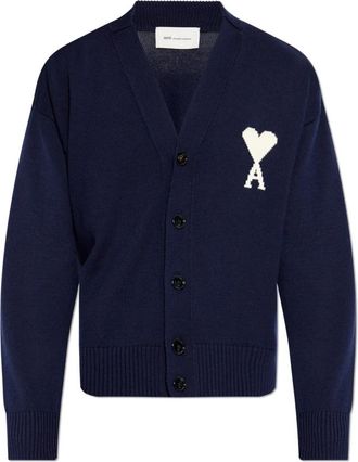 Ami Cardigan met logo - Heren - Vesten - Blauw - 2XL - Katoen - Truien & Vesten