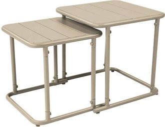 Sweeek Square outdoor nesting table in steel Beige 45x45x45 cm - Amelia