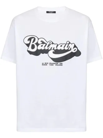 Balmain Mens 70s Logo Print T-Shirt in White Cotton - Size X-Large