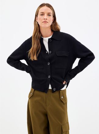 Contemporaine Womens Flap-pocket Polo Shirt-collar cardigan