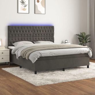 vidaXL Vidaxl - Cama Box Spring Colch&oacute;n Y Led Terciopelo Gris Oscuro 160x200 Cm