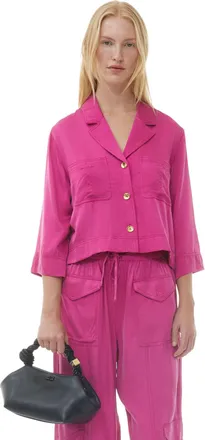 Ganni Pink Washed Satin Crop Shirt - Size 10/12 LENZINGâ¢ ECOVEROâ¢