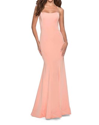 La Femme Jersey Mermaid Evening Dress In Peach
