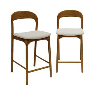 Sweeek Taburete de bar vintage de madera de hevea y tela, set de 2, nogal