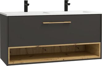 Vente-Unique Mueble de ba&ntilde;o suspendido antracita con lavabo encastrable - 120 cm - YANGRA