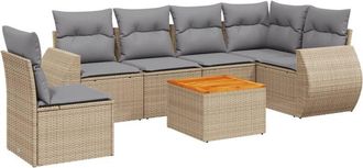 vidaXL Vidaxl - Set Sof&aacute;s De Jard&iacute;n 7 Piezas Y Cojines Rat&aacute;n Sint&eacute;tico Beige