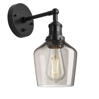 Industville Brooklyn Smoked Glass Schoolhouse Wall Light - 5.5 Inch - Mocha in Black | Size: Medium