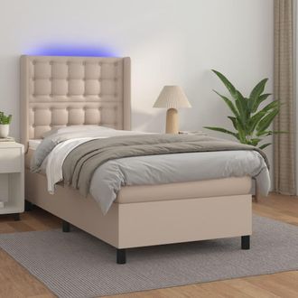 vidaXL Vidaxl - Cama Box Spring Colch&oacute;n Led Cuero Sint&eacute;tico Capuchino 100x200cm
