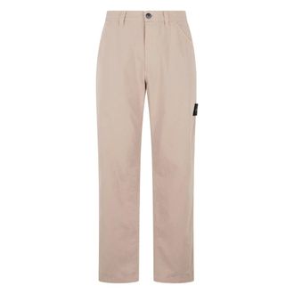 Stone Island Straight Trousers, male, Beige, Size: W30 Cargo Pants in Twill Cotton